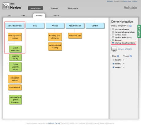 Naview - Navigation preview - Sitemap (level numbers)